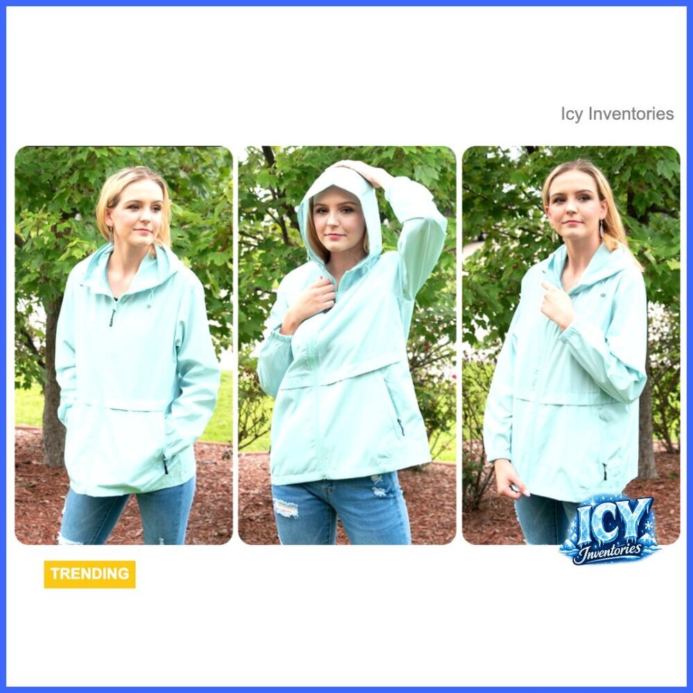 Waterproof Rain Jacket Lightweight Packable Hooded Windbreaker Polyester - Picture 6 of 7